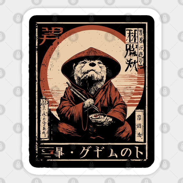 Zen Master Otter - Cute Japanese Vintage Animal Art Sticker by TuncGK